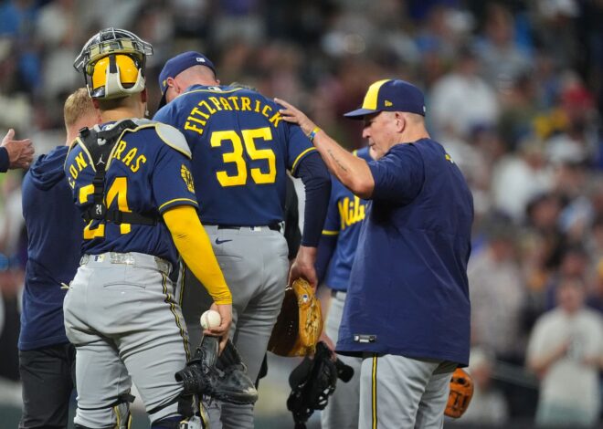 Brewers’ Brian Fitzpatrick gets injured on warmup pitch in first appearance after promotion