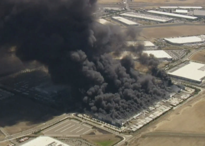 Smoke visible for miles as fire erupts at Tracy medical warehouse