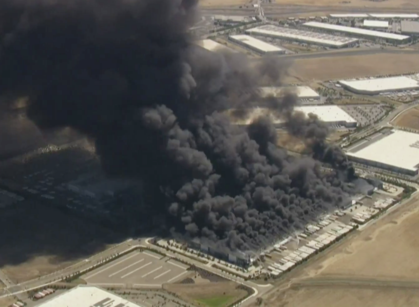 Smoke visible for miles as fire erupts at Tracy medical warehouse