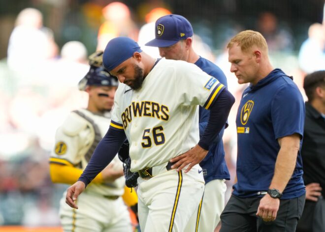 Brewers relievers DL Hall and Grant Anderson leave with injuries during 12-9 loss to Giants