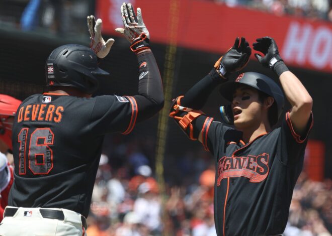 Devers, Lee hit 3-run homers, Ray pitches 6 shutout innings as Giants beat Angels 9-2