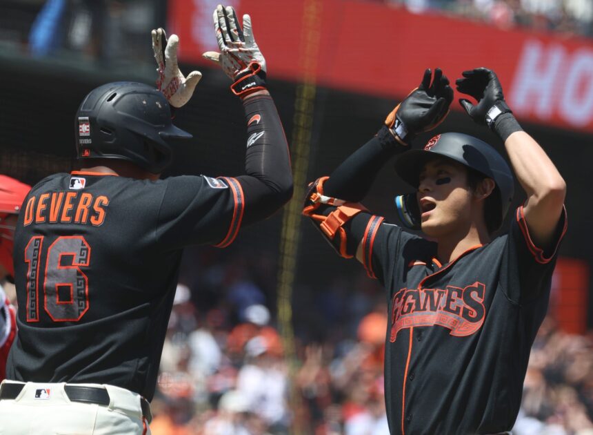 Devers, Lee hit 3-run homers, Ray pitches 6 shutout innings as Giants beat Angels 9-2