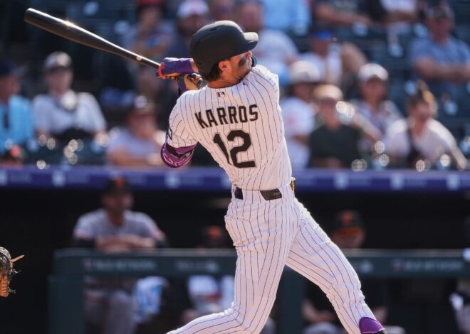 Kyle Karros hits a 3-run homer in the 8th to lift the Rockies past the Giants, 7-6