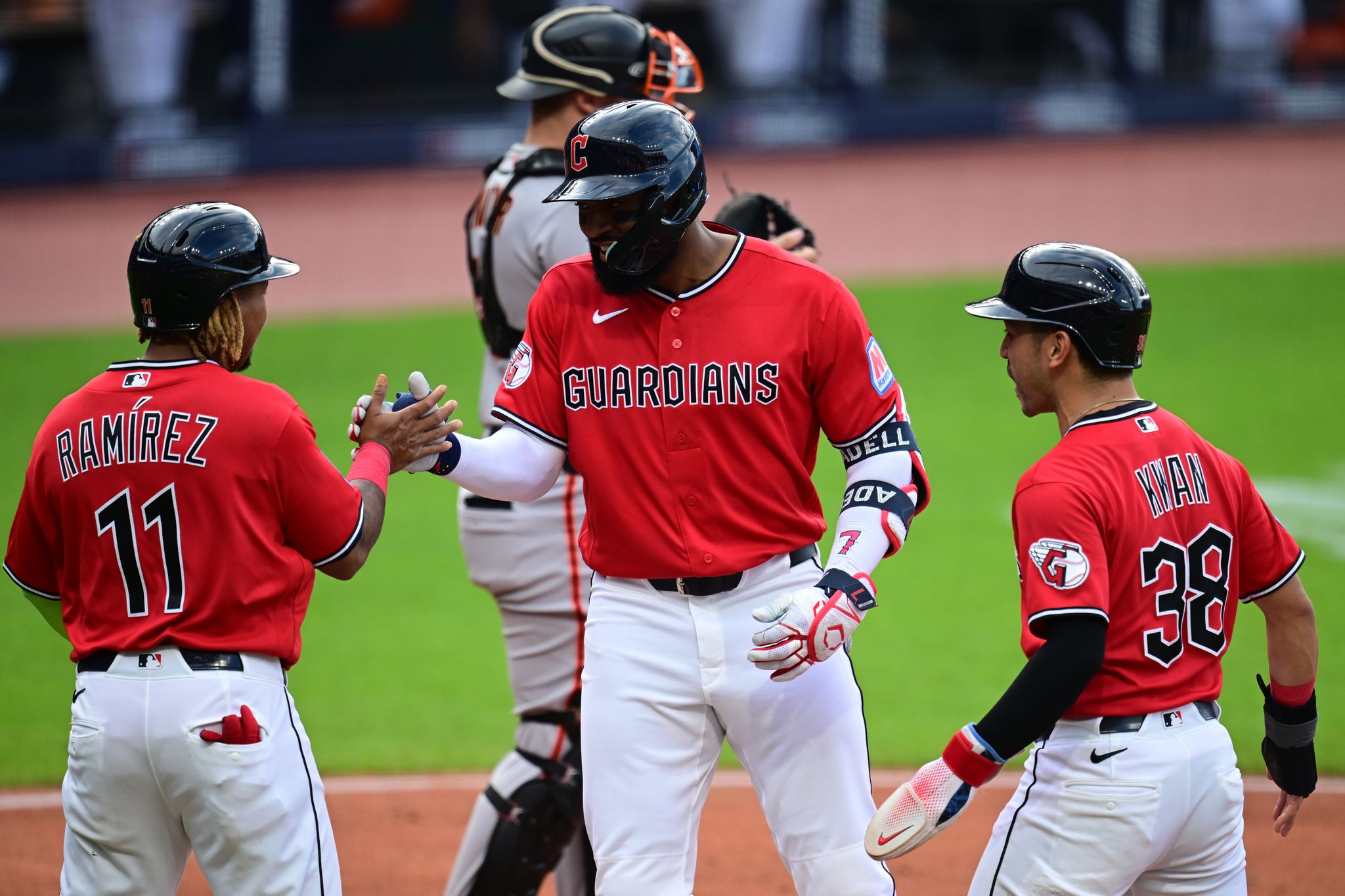 Jo Adell’s night for the Guardians included a 455-foot homer, 6 RBIs, then an early exit