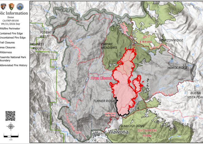 Map shows widespread closure area in Yosemite National Park due to Dome Fire